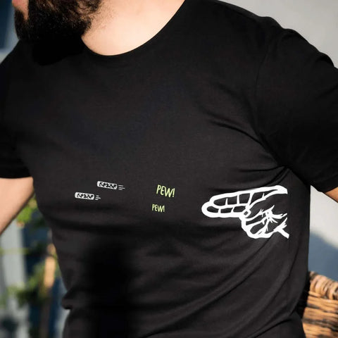 Hybrid Filter T-Shirt PewPew on Model 1