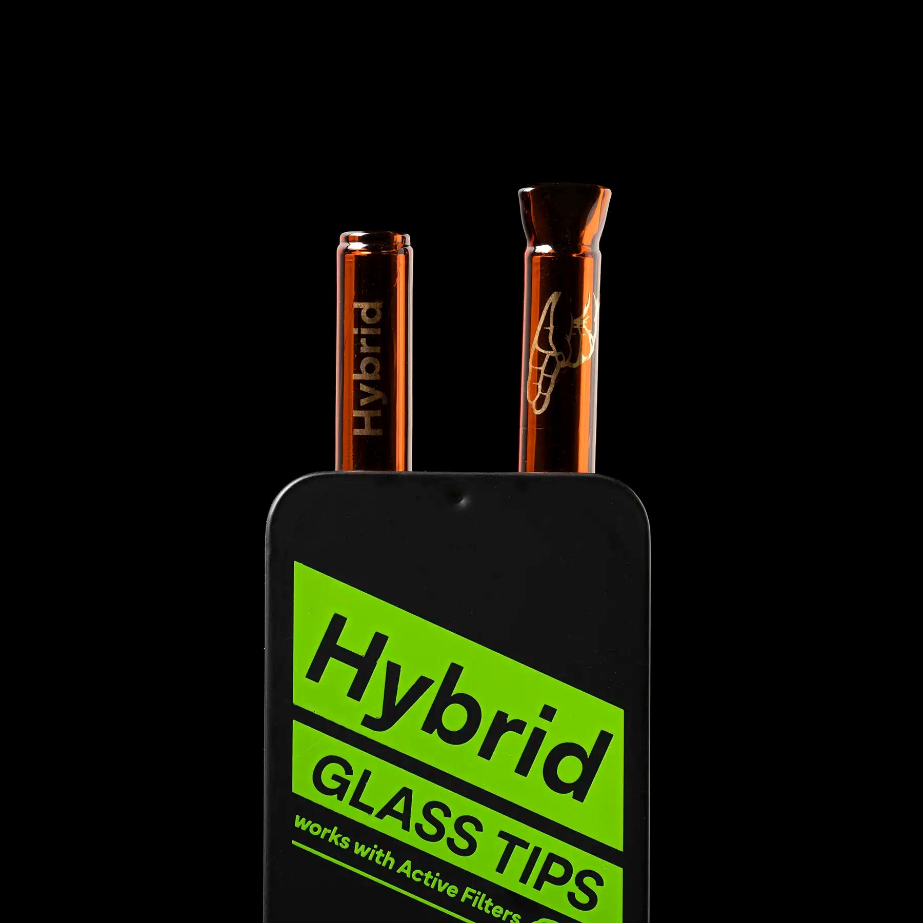 Hybrid Glass Tips in Amber, Bullet Tip und Duck Tip aus Borosilikatglas mit Metalldose