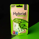 Hybrid Aktivkohlefilter 55er Pack Kunterbunt Edition Green– grün-braune Verpackung mit transparentem Sichtfenster, Handlogo und Hinweis „Filter enthält Kunststoff“, Ø 6,4 mm.