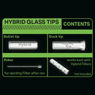 Hybrid Glass Tips Set Inhalt: Bullet Tip aus Glas, Duck Tip aus Glas und Poker zum Herausdrücken des Filters, funktioniert am besten mit Hybrid Aktivkohlefiltern.