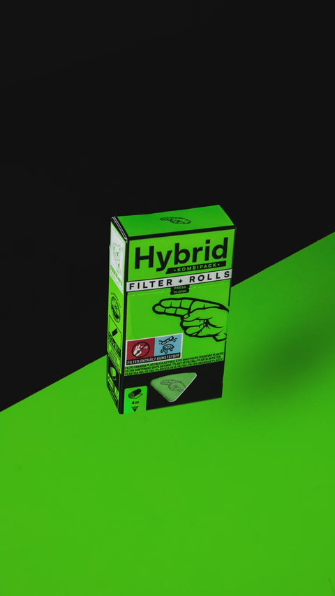 Hybrid Filter Kombipack – Aktivkohlefilter für Joints mit Longpaper, Box öffnet sich in animierter Ansicht