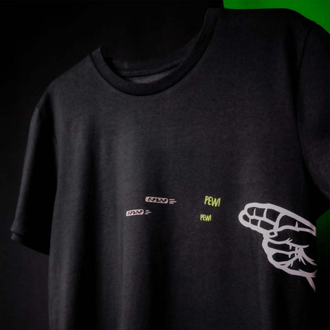 Hybrid Filter T-Shirt Pew Pew Closeup